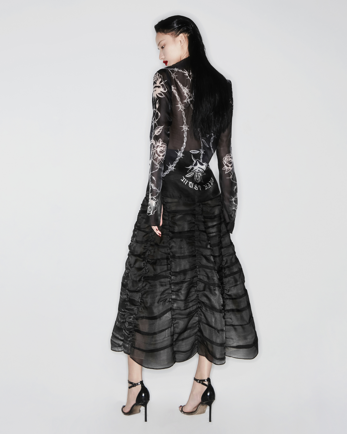 Black Layered Midi Skirt