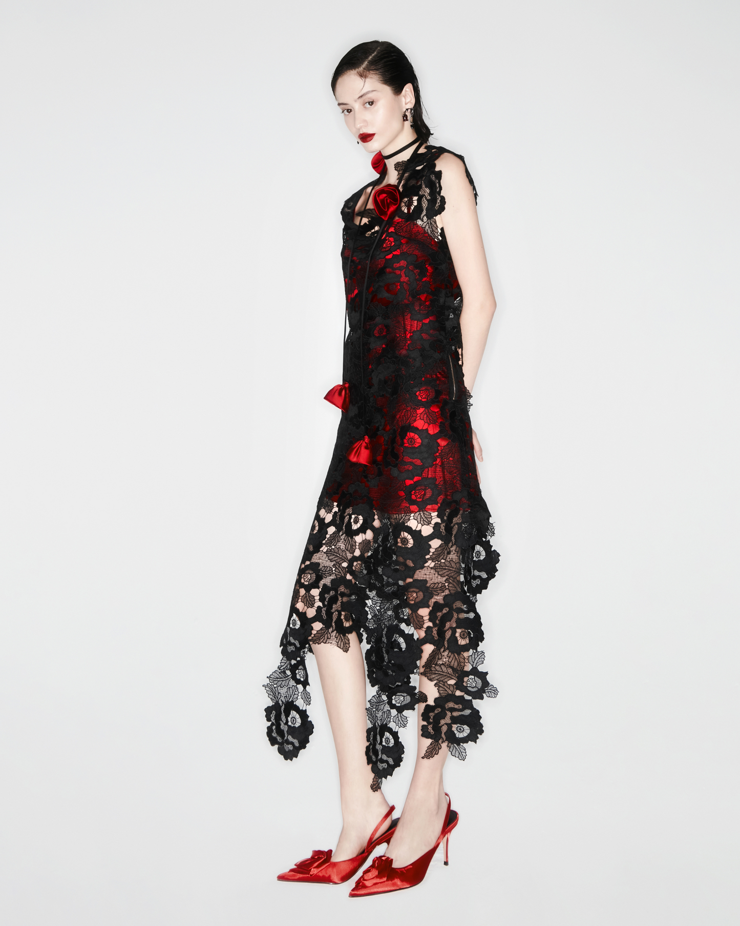 Black Forest Floral Lace Midi Dress