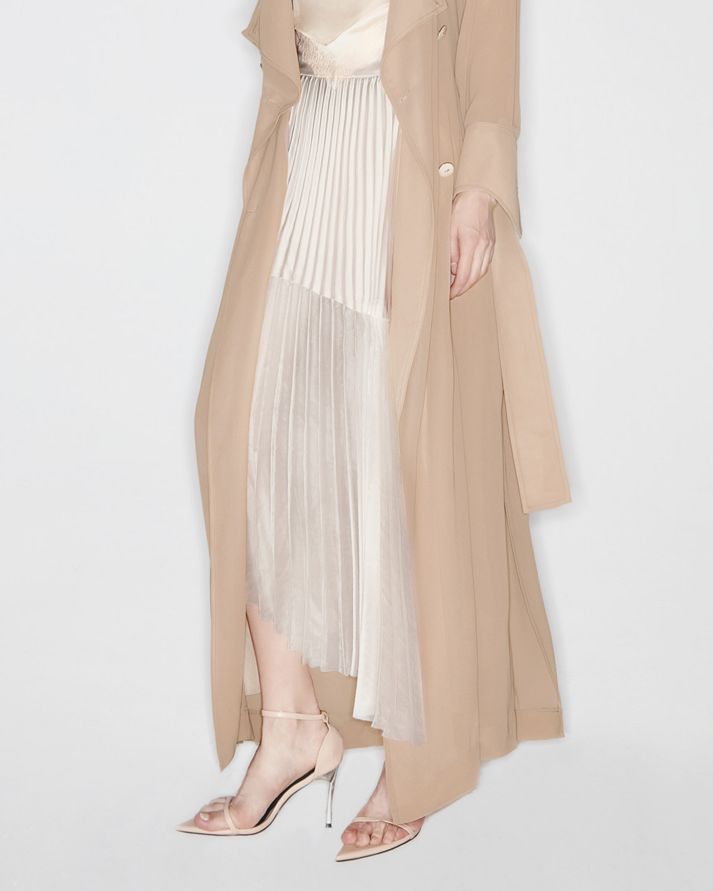 Beige Layer Pleated Midi Skirt