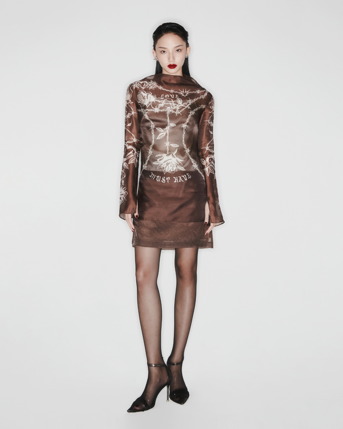 Signature Print - Tattoo  Hazelnut Long Sleeve Dress