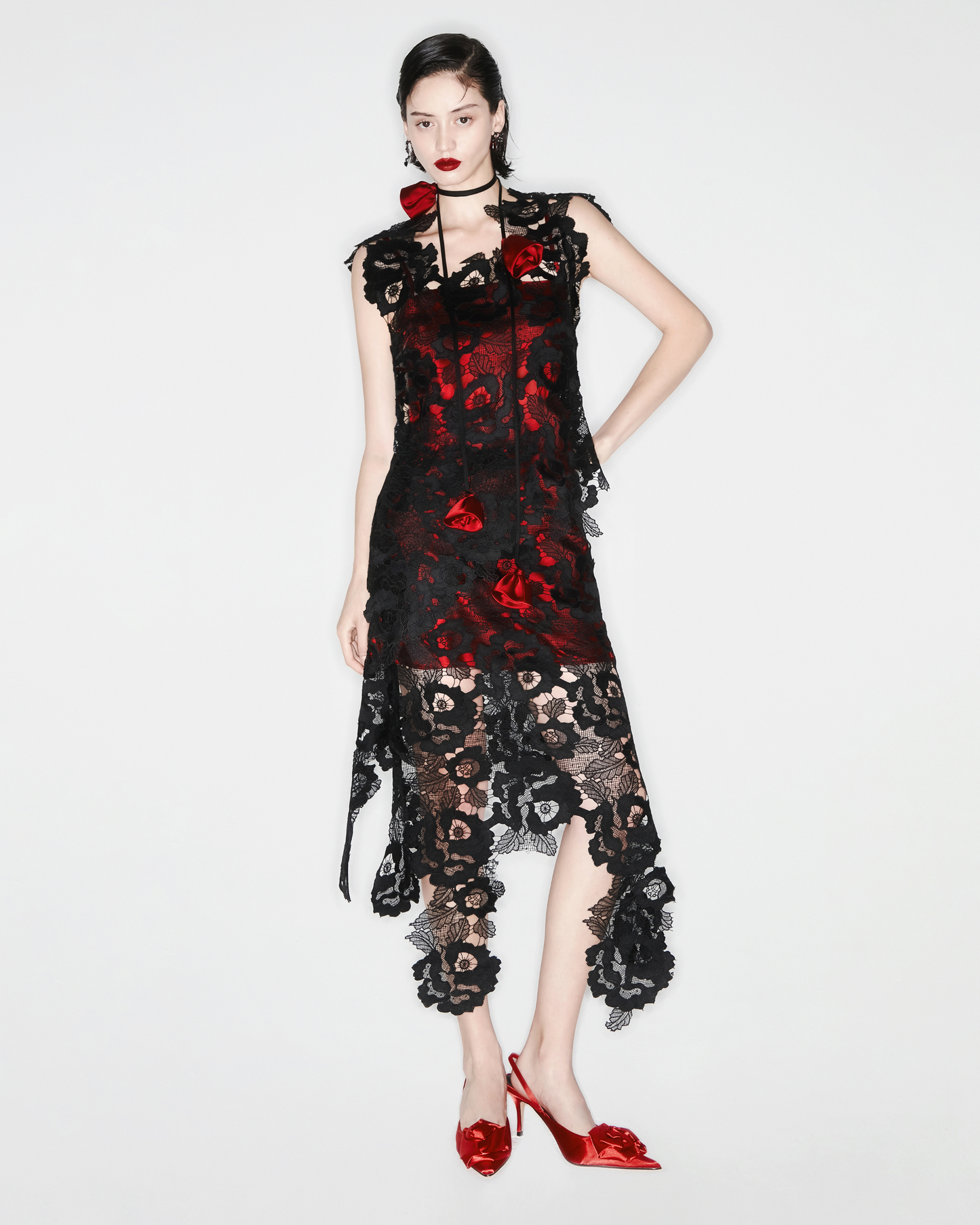 Black Forest Floral Lace Midi  Dress