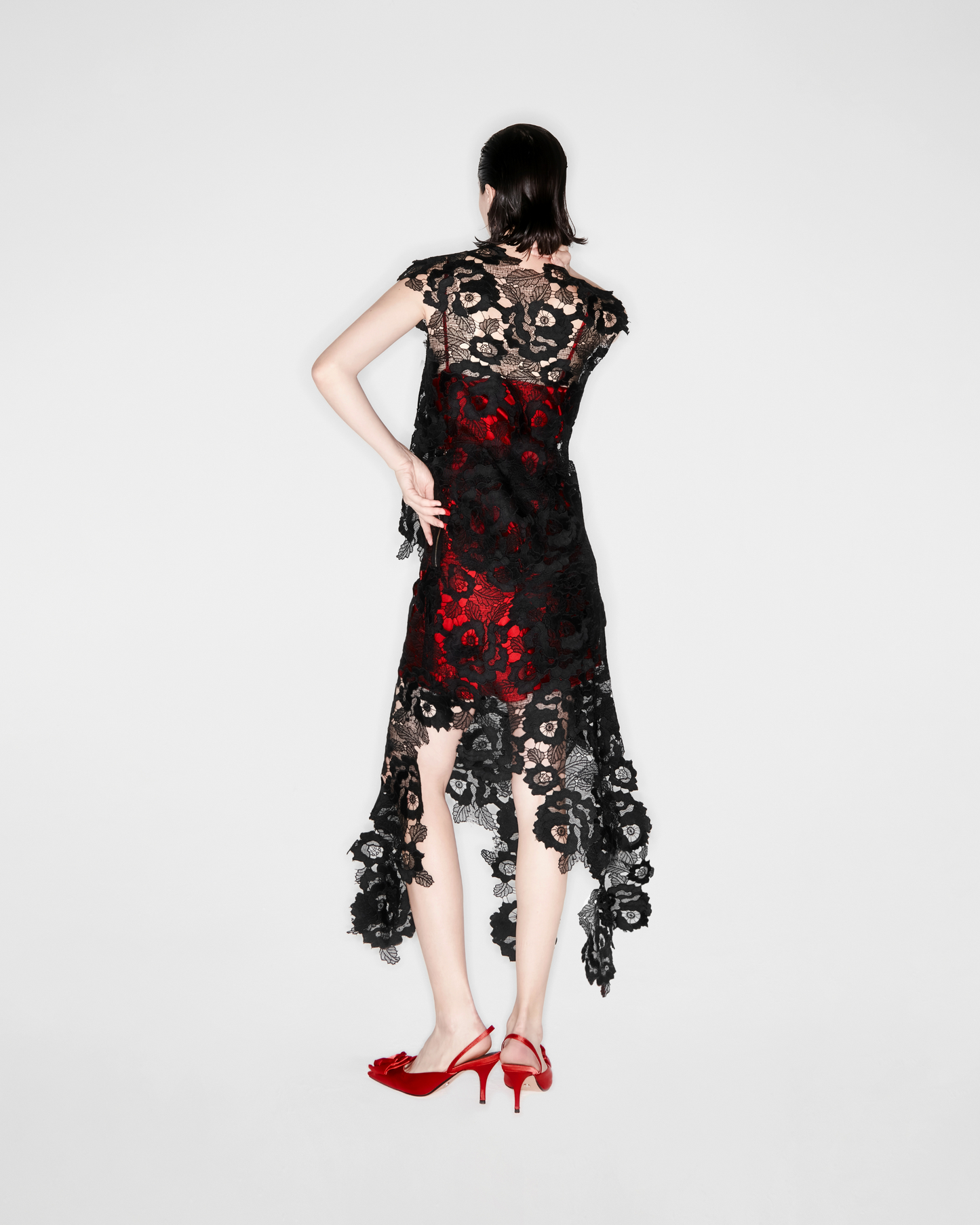 Black Forest Floral Lace Midi  Dress