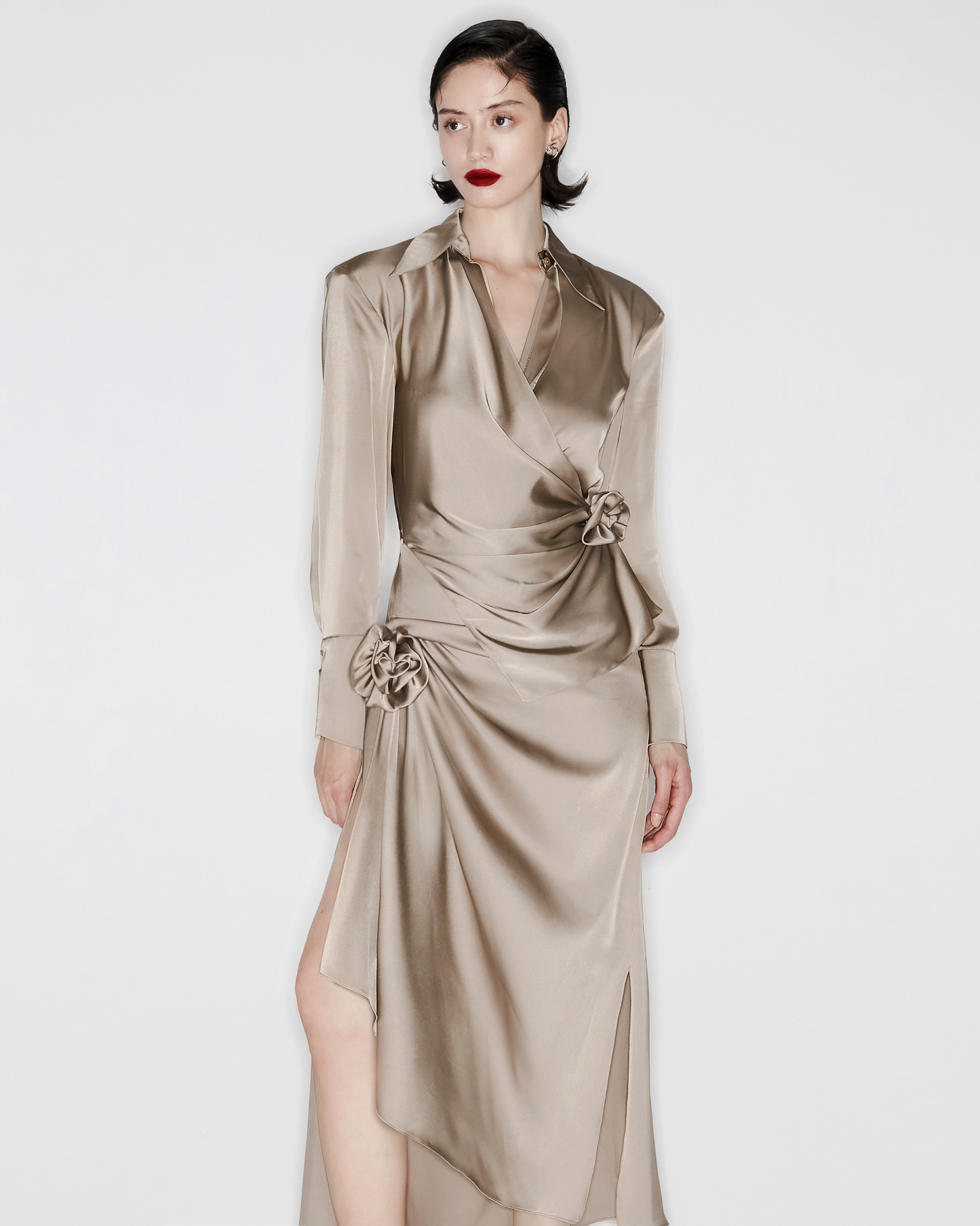 Satin Draped Midi Dress