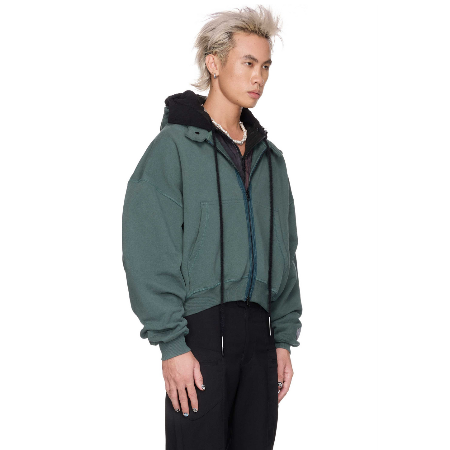 Midnight Green Boxy Zip Hoodie