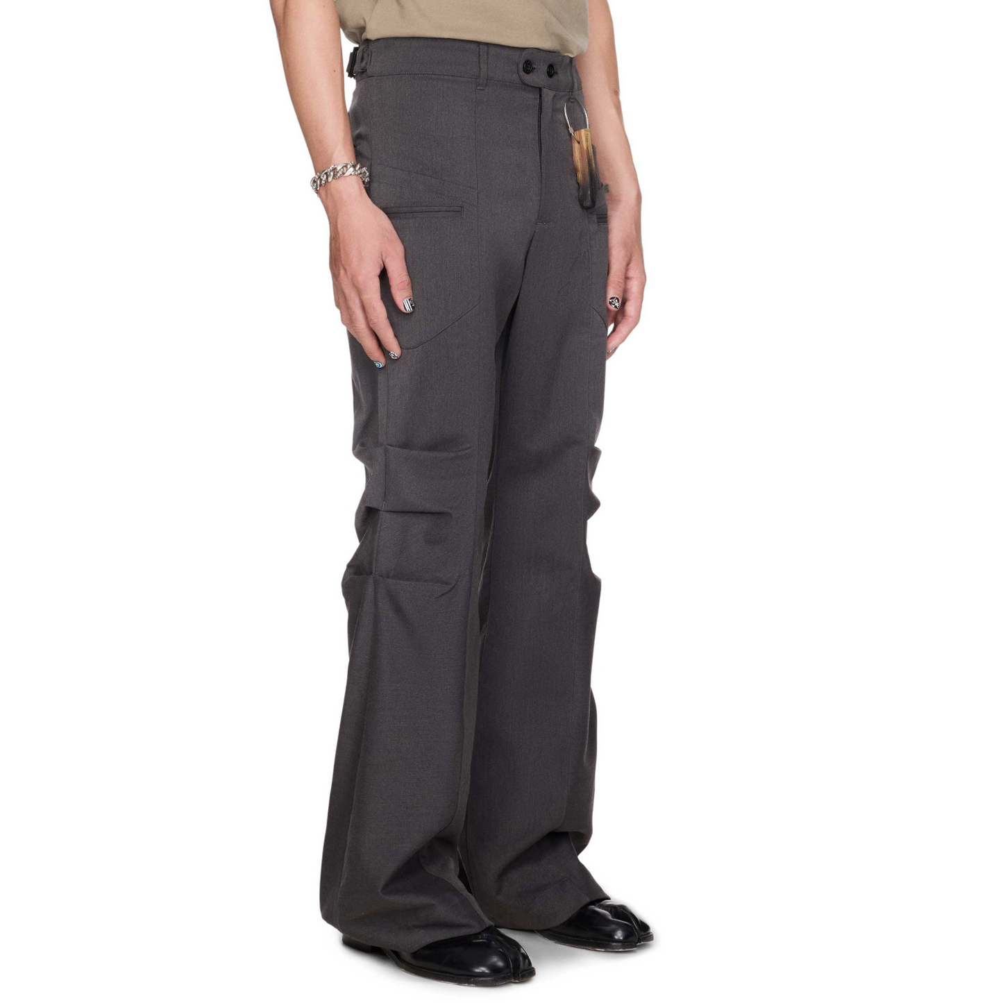 Grey Melange Flare Trousers