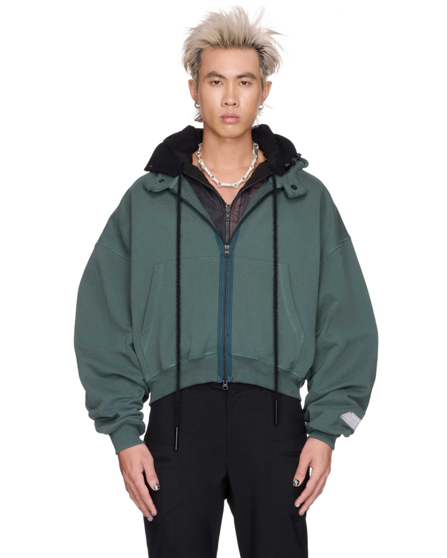 Midnight Green Boxy Zip Hoodie