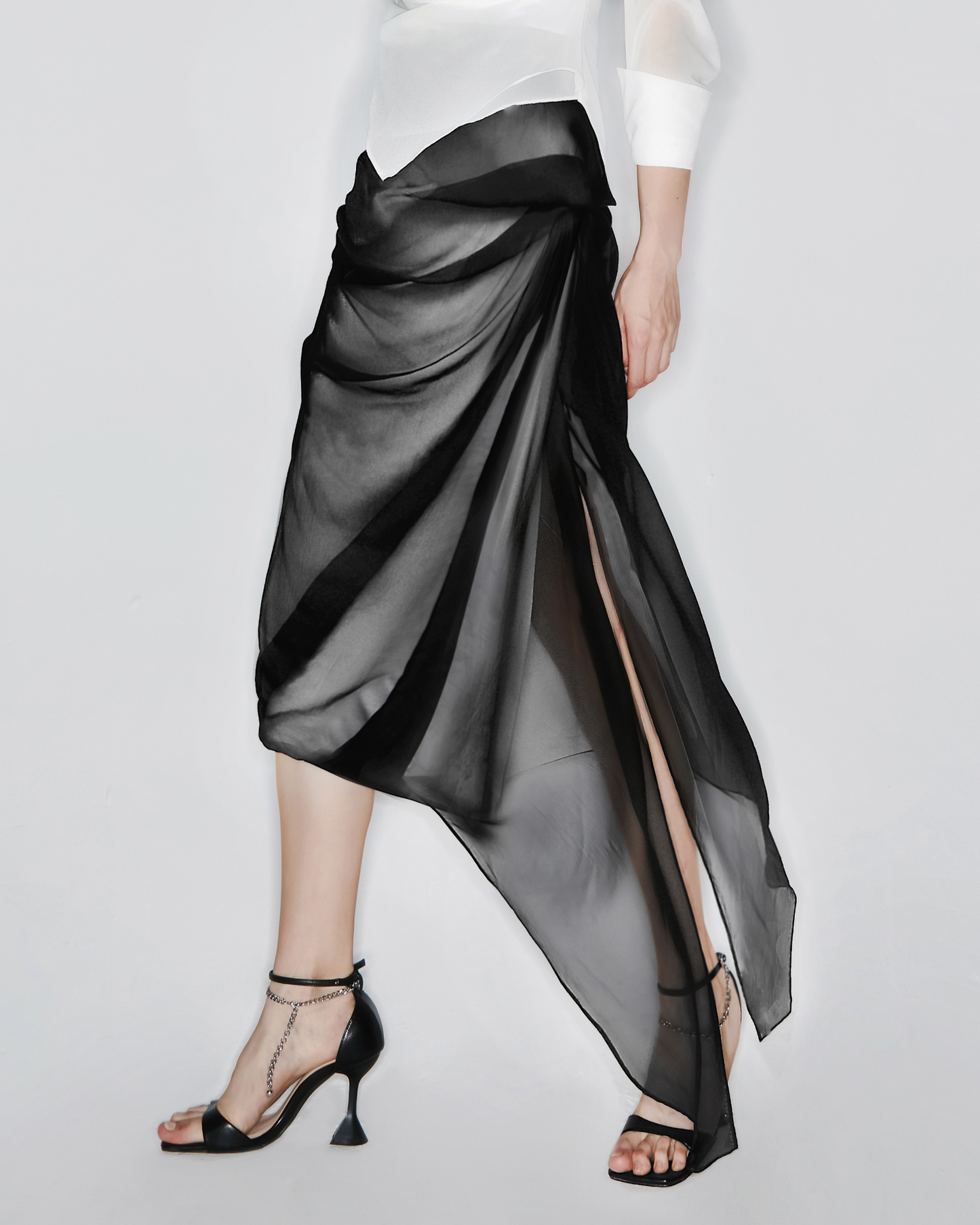 Monochrome Draped Midi Skirt