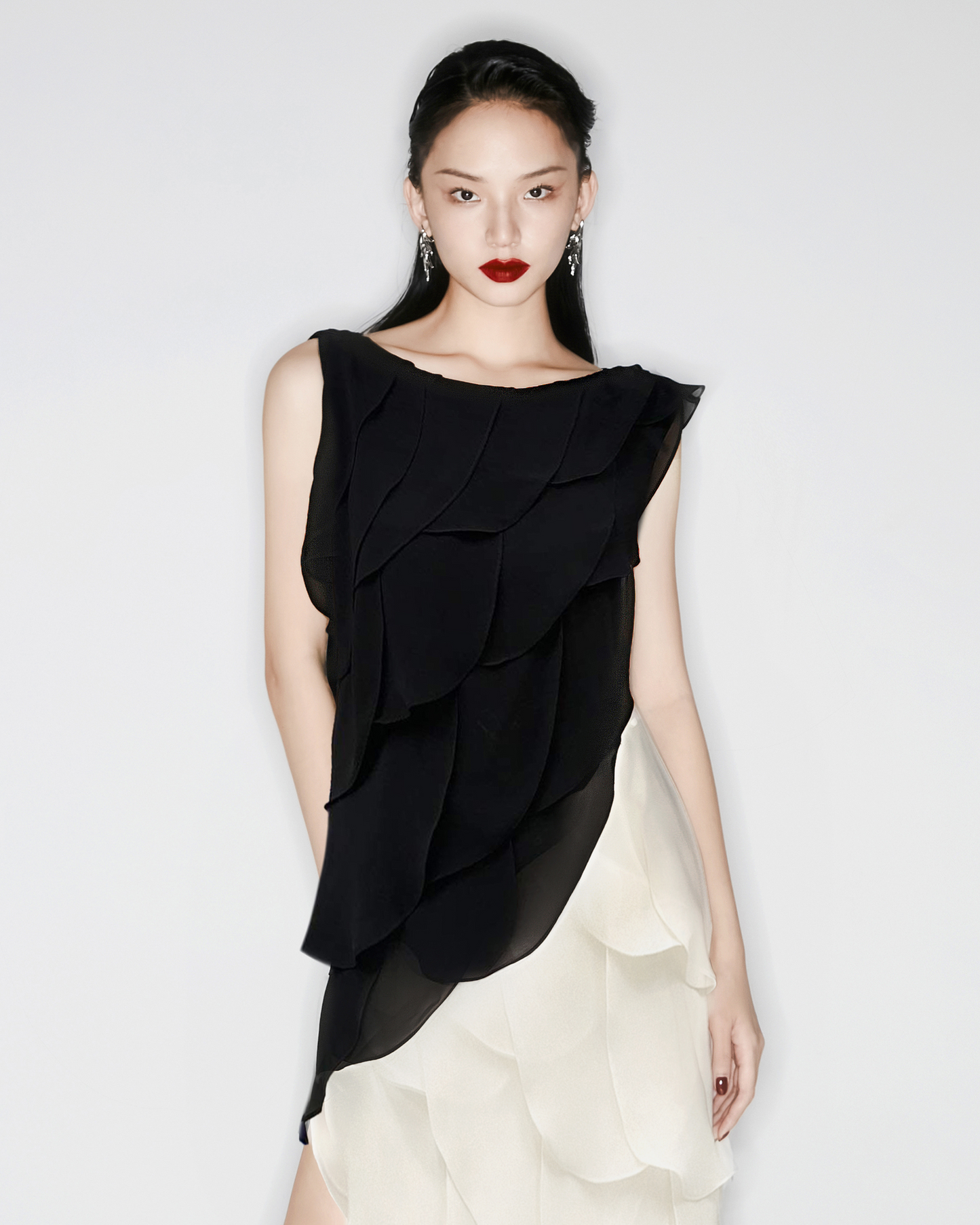 Black Asymmetric Sleeveless  Top